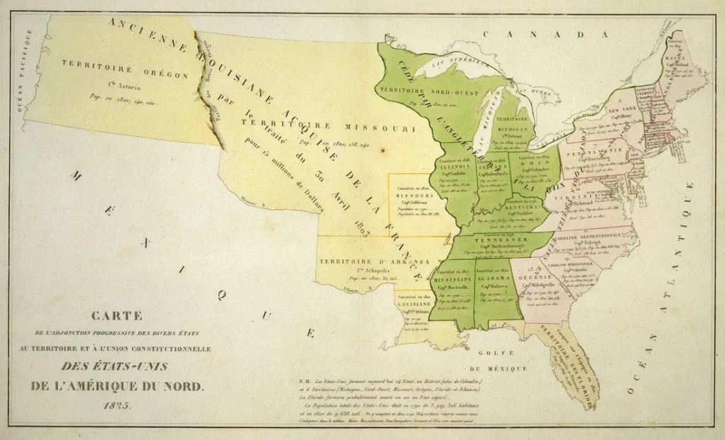 1825 [French] map of U.S., used by fack-law.com to reflect the 3 Gulf States' shared history.