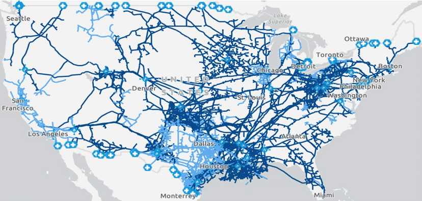 Map of U.S. gas pipelines, used by fack-law.com to show the 3 Gulf States' regional connectivity.
