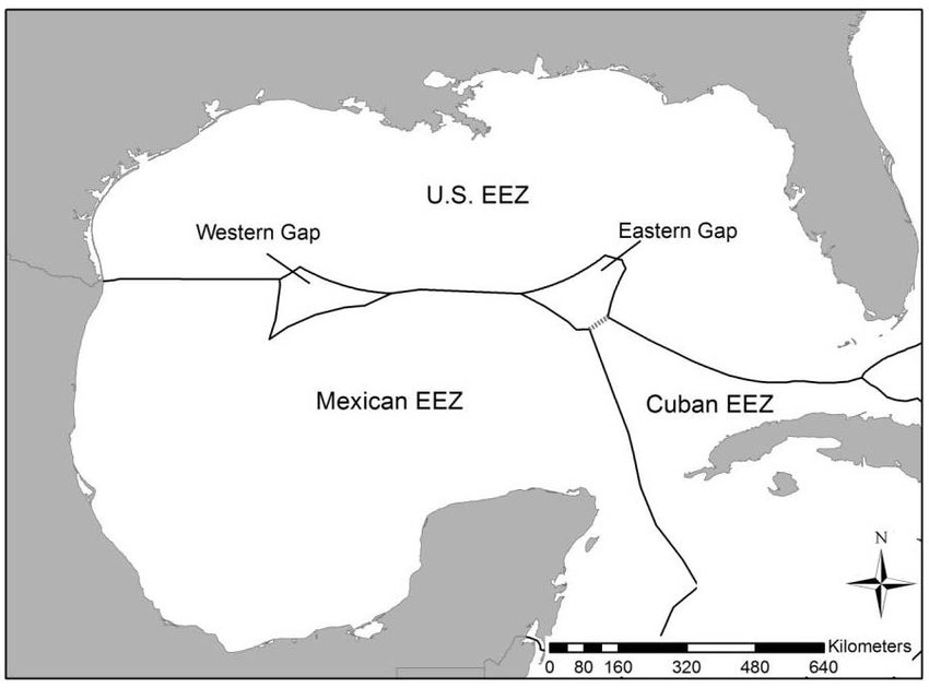 Map of U.S.-MEX excl. economic zones, used by fack-law.com to show the 3 Gulf States' regional connectivity.