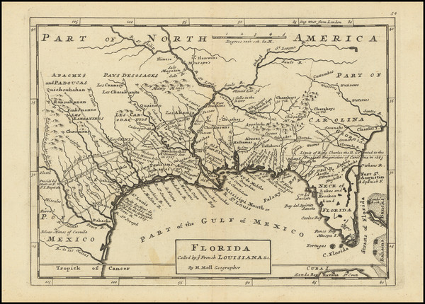 1728 [English] map of Florida, as called by French LA, used by fack-law.com to reflect the 3 Gulf States' shared history.