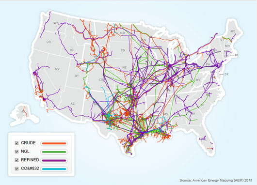 Map of U.S. liquid pipelines, used by fack-law.com to show the 3 Gulf States' regional connectivity.