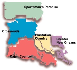 Map of Louisiana's cultural regions, used by fack-law.com to reflect the 3 Gulf States' cultural diversity.