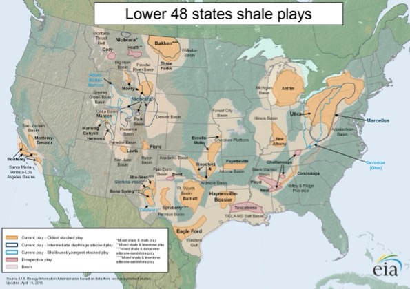 Map of Lower 48 U.S. shale plays, used by fack-law.com to show the 3 Gulf States' regional connectivity.