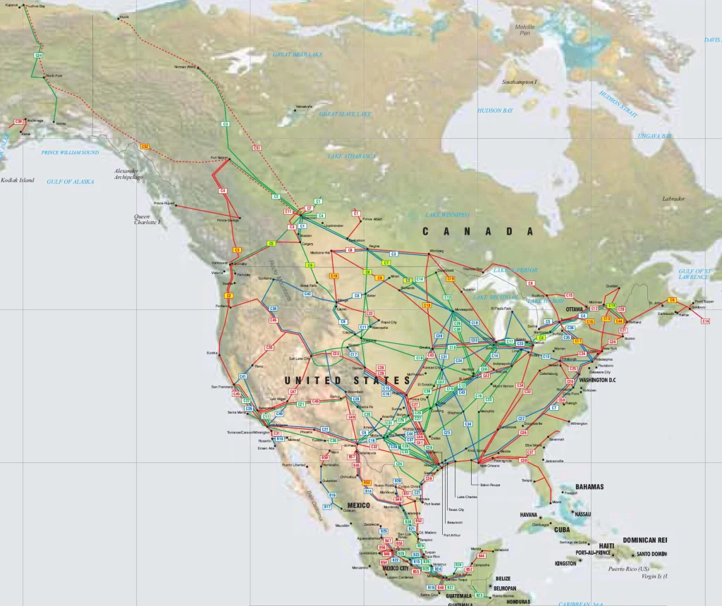 Map of N. American energy pipelines, used by fack-law.com to show the 3 Gulf States' regional connectivity.