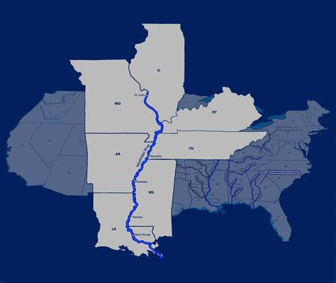Map of Lower Mississippi River used by fack-law.com to show the 3 Gulf States' regional connectivity.