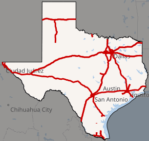 Map of Interstate Corridors in Texas.