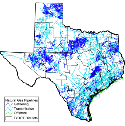 Map of Texas natural gas pipelines, used by fack-law.com to show the 3 Gulf States' regional connectivity.