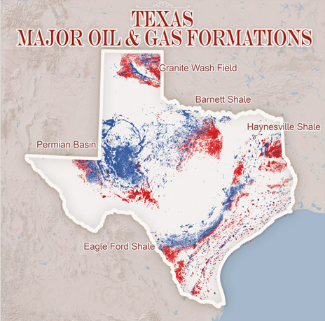 Map of Texas oil & gas formations, used by fack-law.com to show the 3 Gulf States' regional connectivity.
