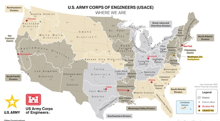 Map of U.S.A.C.E. divisions, used by fack-law.com to show the 3 Gulf States' regional connectivity.