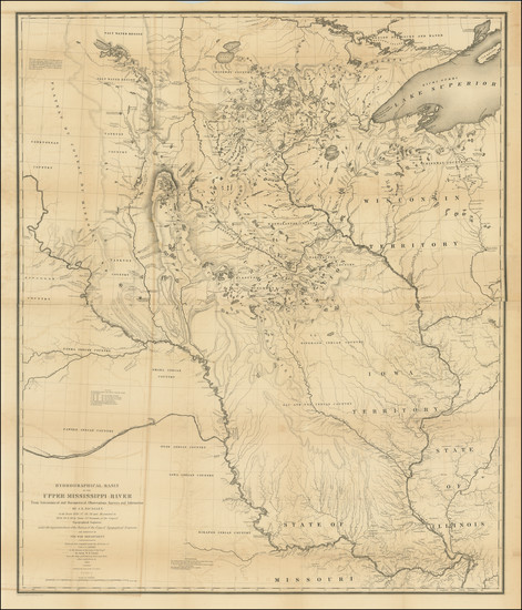 1836-40 map of the Hydrographical Basin of the Upper Mississippi River.