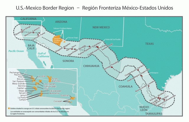 Map of US-MEX Border, used by fack-law.com to show the 3 Gulf States' regional connectivity.