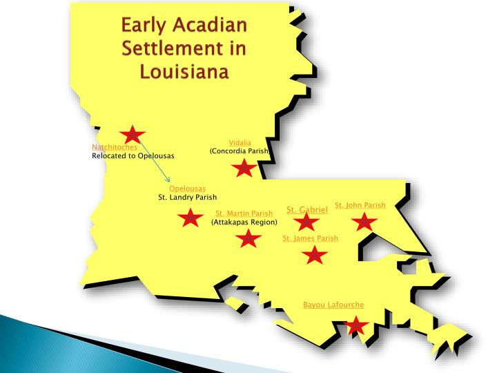 Map of Acadian Settlements, used by fack-law.com to reflect the 3 Gulf States' shared history.