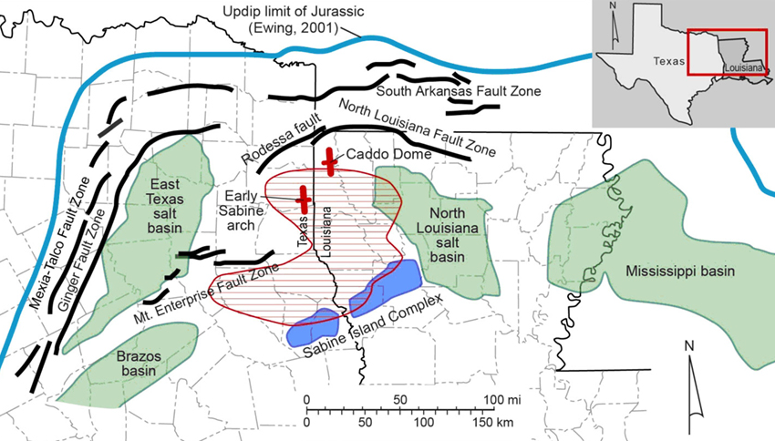 Map of Haynesville-Bossier Shale Play, used by fack-law.com to show the 3 Gulf States' regional connectivity.