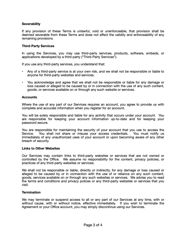 Terms of Use and Conditions, pg. 3, for fack-law.com.