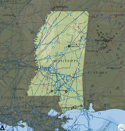 Map of Mississippi energy pipelines, used by fack-law.com to show the 3 Gulf States' regional connectivity.