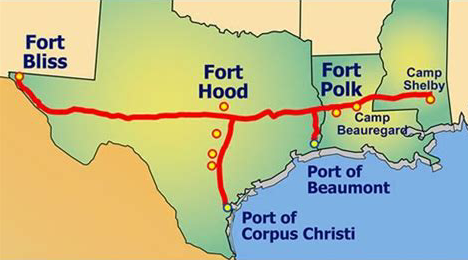 Map of the I-14 System in TX and LA, used by fack-law.com to show the 3 Gulf States' regional connectivity and development.