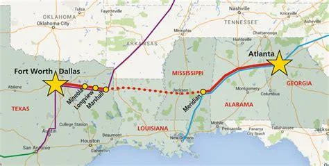 Map for I-20 high speed rail, used by fack-law.com to show the 3 Gulf States' regional connectivity.