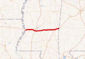 Map of the I-20 System in Mississippi, used by fack-law.com to show the 3 Gulf States' regional connectivity.