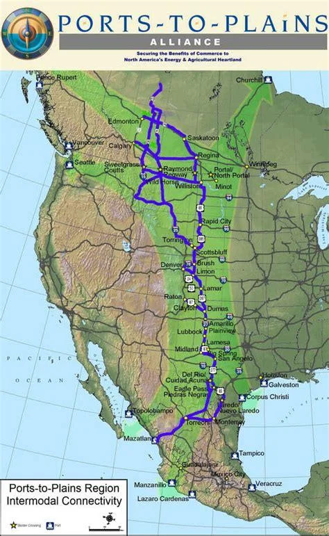 International map of the I-27 System, used by fack-law.com to show the 3 Gulf States regional connectivity and development.