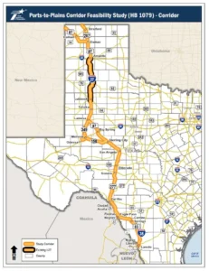 Map of I-27 System in Texas, used by fack-law.com to show the 3 Gulf States' regional connectivity and development.