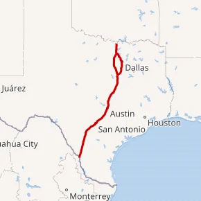 Map of the I-35 System in Texas, used by fack-law.com to show the 3 Gulf States' regional connectivity.