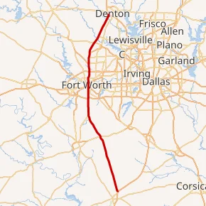 Map of I-35 West System in Texas, used by fack-law.com to show the 3 Gulf States' regional connectivity.