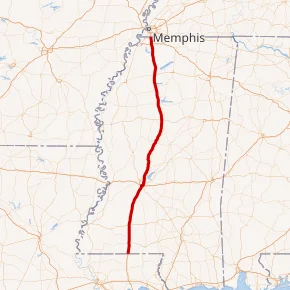 Map of the I-55 System in Mississippi, used by fack-law.com to show the 3 Gulf States' regional connectivity.