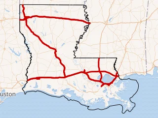 Map of the Louisiana interstate corridors, used by fack-law.com to show the 3 Gulf States' regional connectivity.