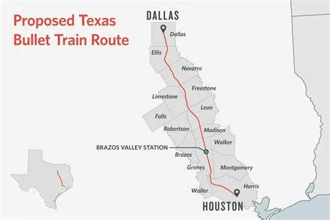Map for I-45 Texas corridor high speed rail, used by fack-law.com to show the 3 Gulf States' regional connectivity and development.
